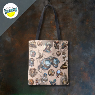 Steampunk Animal Goggles Themed Brown Blue Accents Tote Bag