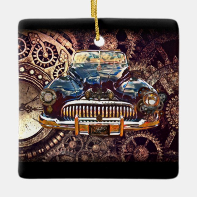 Steampunk Antique Buick Ceramic Ornament (Front)