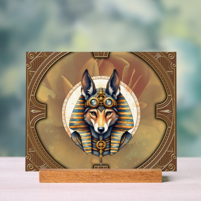 Steampunk Anubis Fox Portrait Acrylic Sign (Neutral)