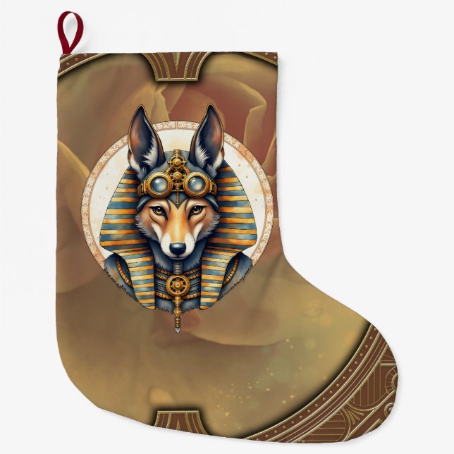 Steampunk Anubis Fox Portrait Large Christmas Stocking (Front)