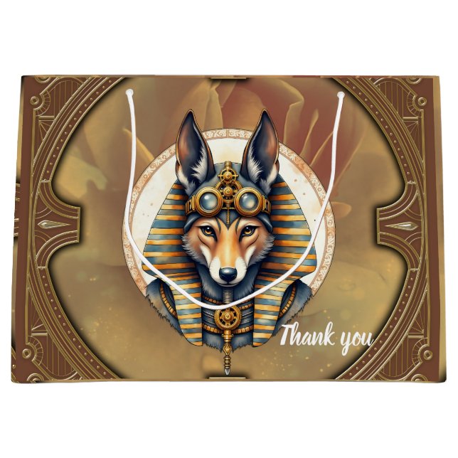 Steampunk Anubis Fox Portrait Large Gift Bag (Front)