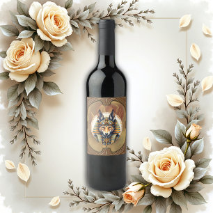 Steampunk Anubis Fox Portrait Wine Label