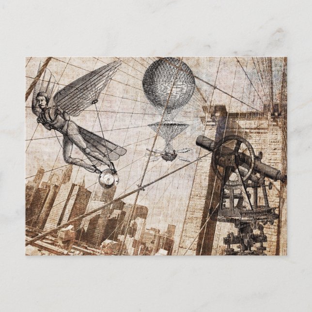 steampunk apparitions over the Brooklyn Bridge Postcard (Front)