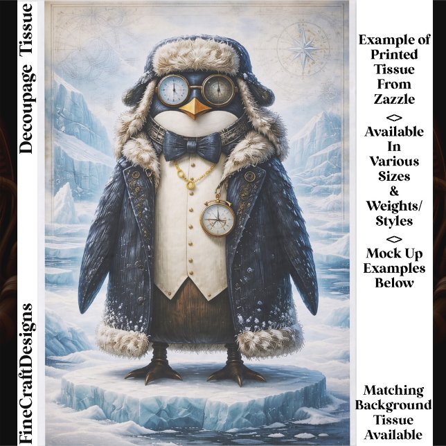 Steampunk Arctic Explorer Penguin FG3 Decoupage Tissue Paper (Creator Uploaded)