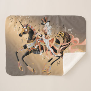 Steampunk Art Lady on Mechanical Horse  Sherpa Blanket