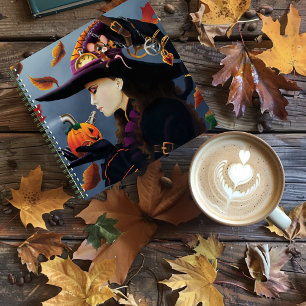 Steampunk Autumn Witch Pumpkin Clockwork Hat Notebook