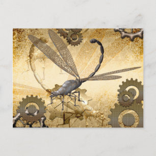Steampunk, awesome steam dragonflies postcard