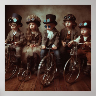Steampunk Babies Bicycle Gang 04 V2 Poster