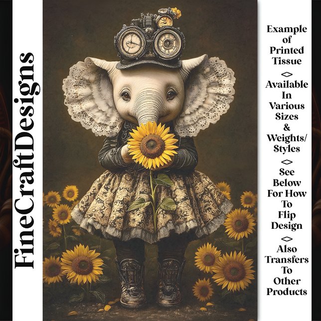 Steampunk Baby Elephant + Sunflower AK7 Decoupage Tissue Paper (Creator Uploaded)