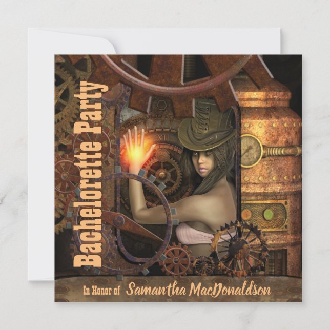 Steampunk bachelorette party invitation (Front)