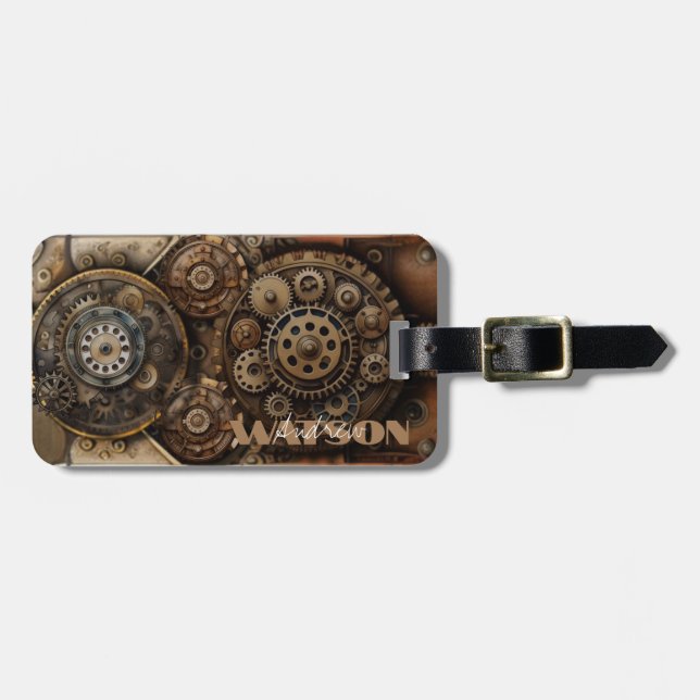 Steampunk Backpack and Luggage Tag  (Front Horizontal)