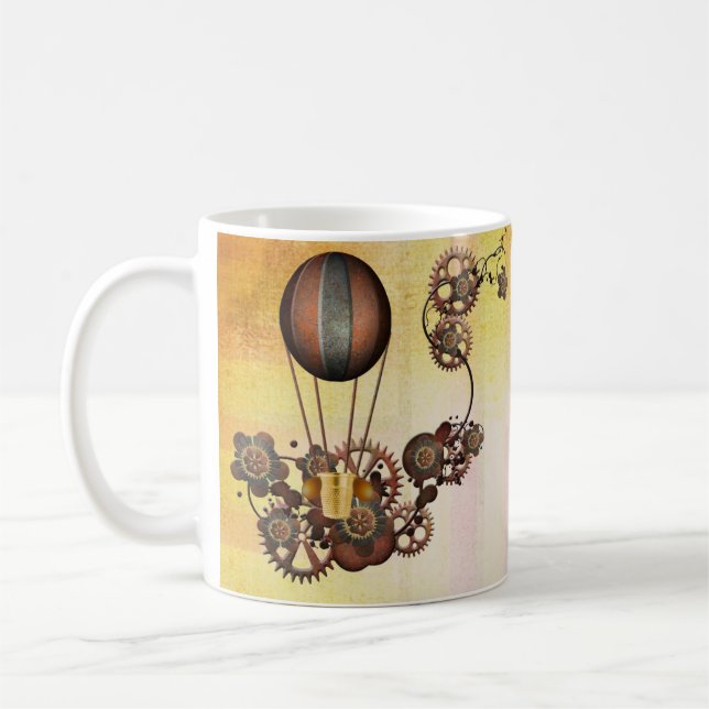 Steampunk Balloon Antique Yellow Coffee Mug (Left)