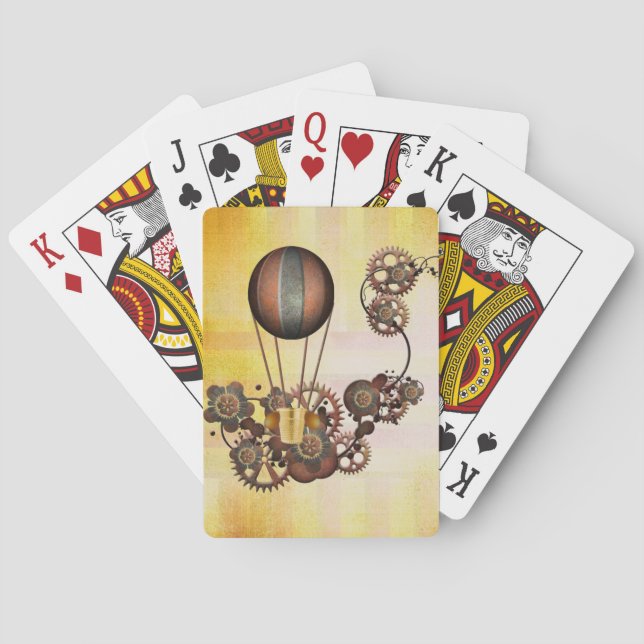 Steampunk Balloon Antique Yellow Playing Cards (Back)