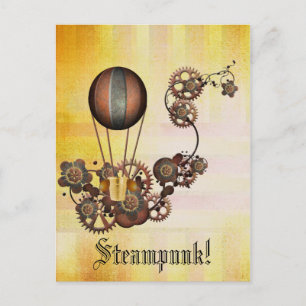 Steampunk Balloon Antique Yellow Postcard