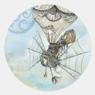 steampunk balloon classic round sticker