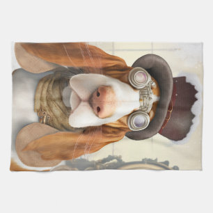 Steampunk Basset Hound Tea Towel