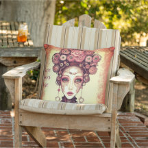 STEAMPUNK BEAUTY PINK DOLL FACE Throw Pillow