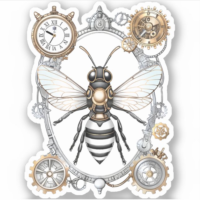Steampunk Bee Insect Honey bees Sticker Robotic (Front)