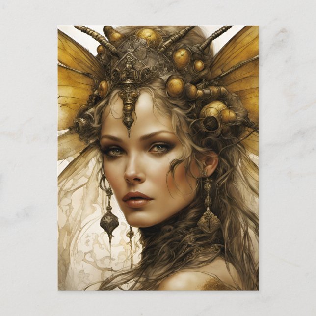 Steampunk Bee Insect Woman Postcard (Front)