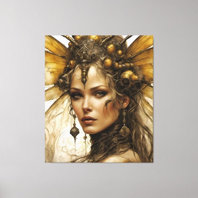 Steampunk Bee Insect Woman Tapestry Canvas Print (Front)