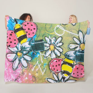 Steampunk Bee Top Hat Flowers Abstract Colourful Fleece Blanket