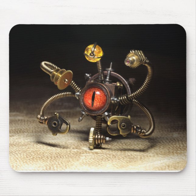 Steampunk Beholder Robot by Artist Daniel Proulx Mouse Mat (Front)