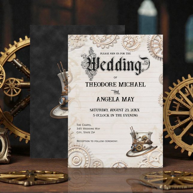 Steampunk Beige Personalized Wedding Invitation (Creator Uploaded)