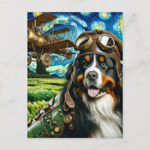 Steampunk Bernese Mountain Dog Van Gogh Postcard