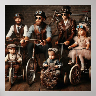 Steampunk Bicycle Gang 3 Adults 3 Kids Poster