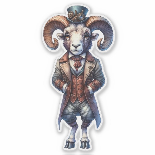 Steampunk Bighorn Sheep Transparent Sticker (Front)