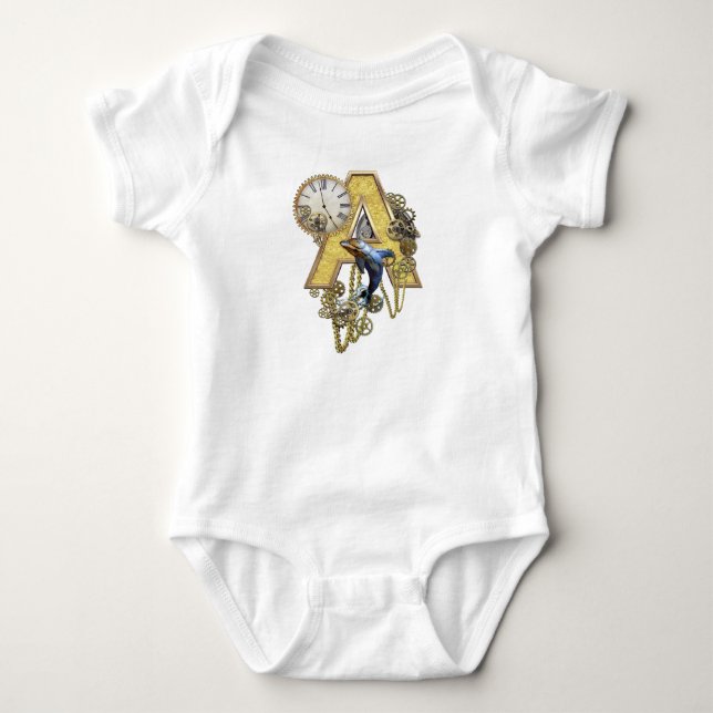 Steampunk birthday letter A Baby Bodysuit (Front)