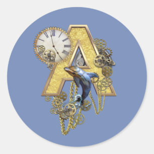 Steampunk birthday letter A  Classic Round Sticker