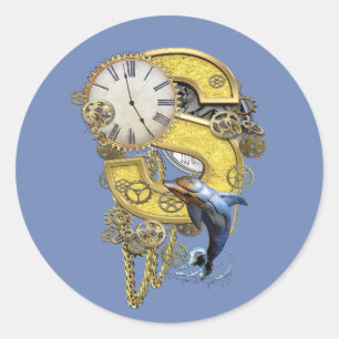 Steampunk birthday letter A Messenger Bag Classic Round Sticker