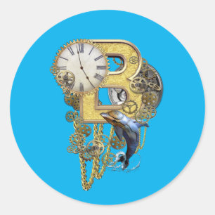Steampunk Birthday letter B  Classic Round Sticker