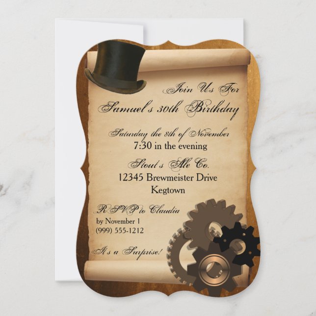 Steampunk Birthday Party Invitation (Front)