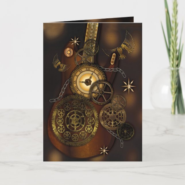 Steampunk Birthday Son Metal Gears Guitar Card (Front)