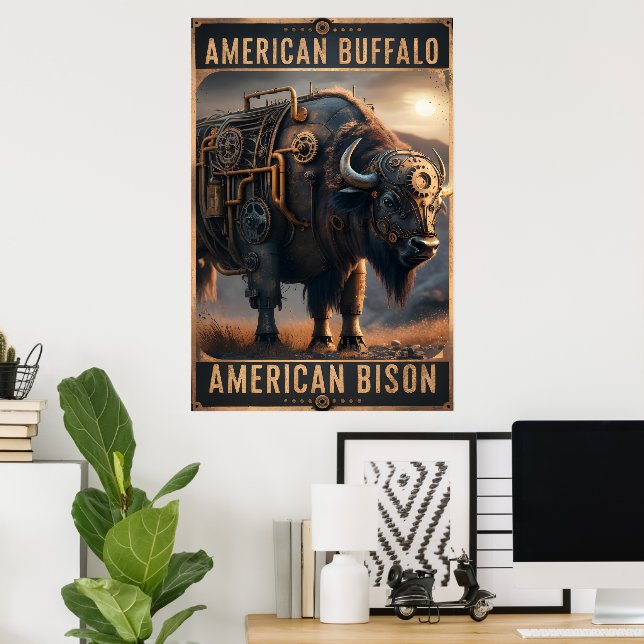 Steampunk Bison in the Wild Poster (Home Office)