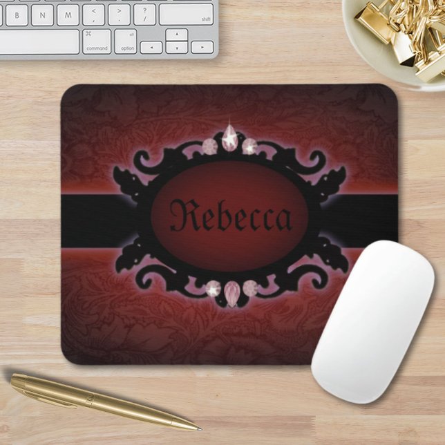 steampunk black and red gothic monogram mouse mat (steampunk black and red gothic monogram mouse pad)