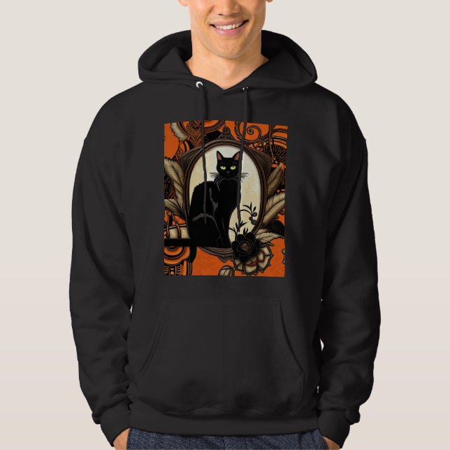 Steampunk Black Cat Halloween Hoodie (Front)