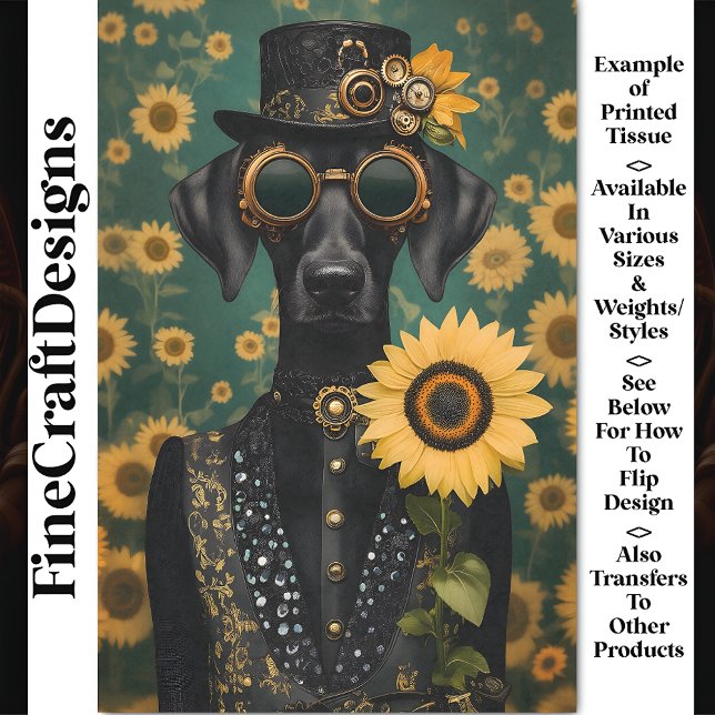 Steampunk Black Dog + Sunflower AK8 Decoupage Tissue Paper (Creator Uploaded)