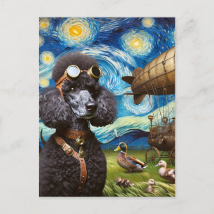 Steampunk Black Poodle Pilot Van Gogh Postcard