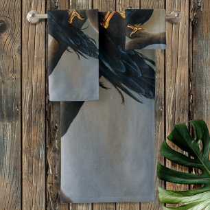 Steampunk Black Raven Bath Towel Set