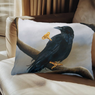 Steampunk Black Raven Wind-Up Key Mechanical Decorative Cushion