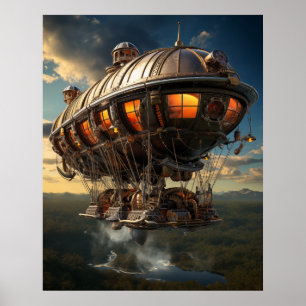 Steampunk Blimp Retro Futuristic Poster