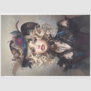Steampunk Blonde-Lady Cogsworth Decoupage  Tissue Paper