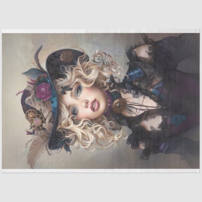 Steampunk Blonde-Lady Cogsworth Decoupage  Tissue Paper (Front)