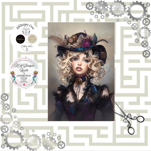 Steampunk Blonde-Lady Cogsworth Decoupage  Tissue Paper (Creator Uploaded)