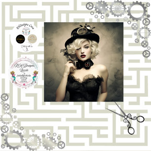 Steampunk Blonde Lady in Black Decoupage  Tissue Paper