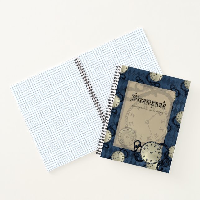 Steampunk blue gothic clocks & skulls  notebook (Inside)