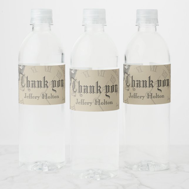 Steampunk blue gothic clocks & skulls  water bottle label (Bottles)